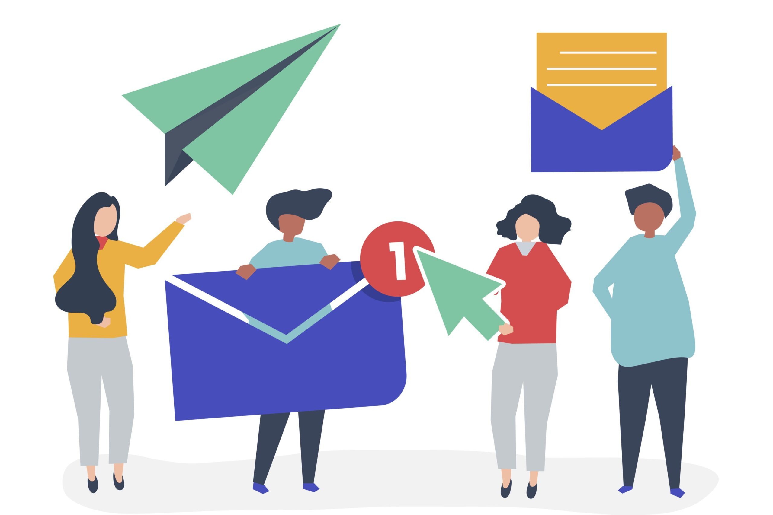 Character illustration of people with internet message icons